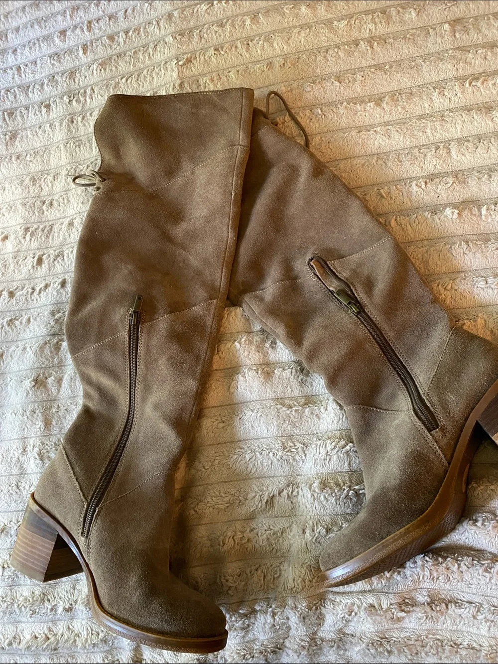 NWOT, Women's Taupe Suede Knee-High Boots-